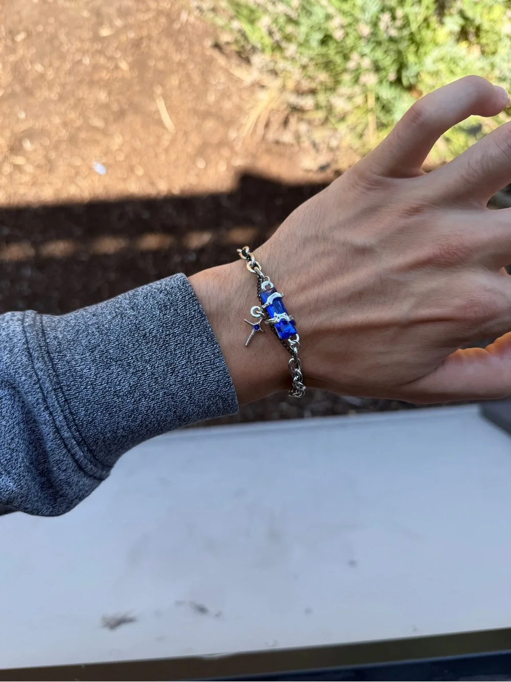 Blue Cyber Cross Bracelet